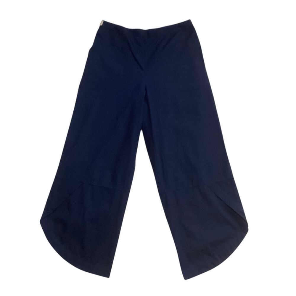 Nicobar Navy Blue Tulip Hem Wide Leg Pants - Elastic Back & side Pockets sz L